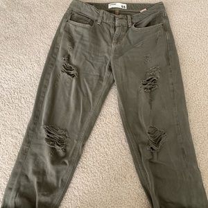 Army green ripped mom jeans